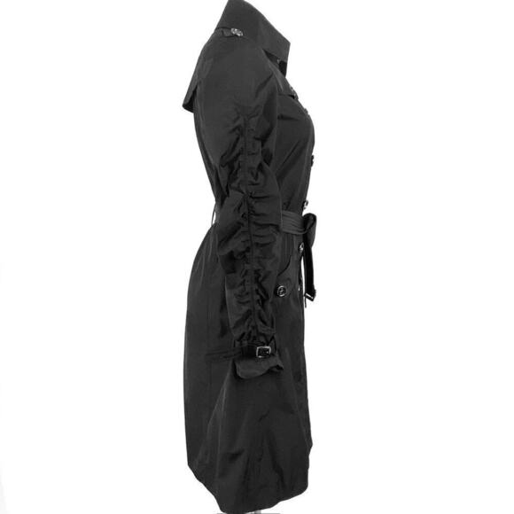 BURBERRY BLACK LONG LIGHTWEIGHT BELTED RAIN TRENCH COAT SIZE 6 - Picture 6 of 16